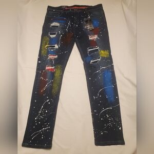 Encrypted Mens Jeans Size 42x34 Multicolored Blue Distressed Skinny Fit NWT